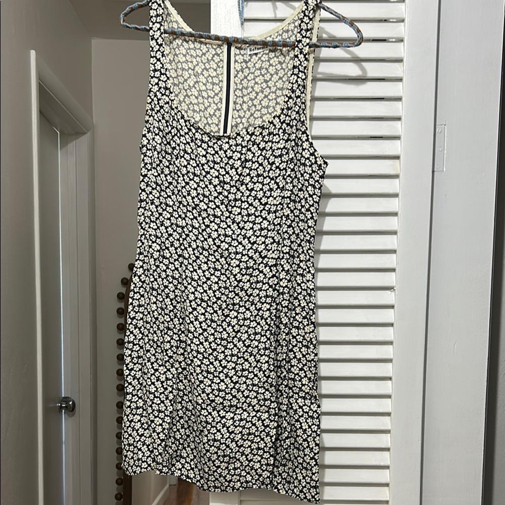 Reformation Noha Mini Floral Navy and White Women's Dress